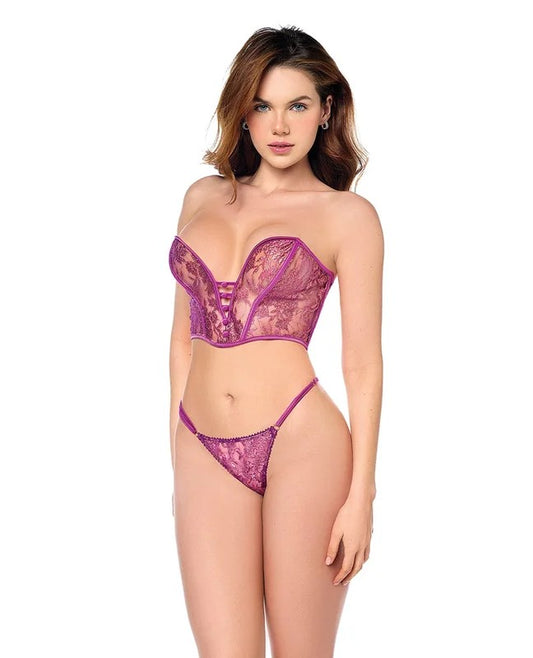 MeshBustier&G-Stringw/AdjustableSides2pcSet–PinkS/M