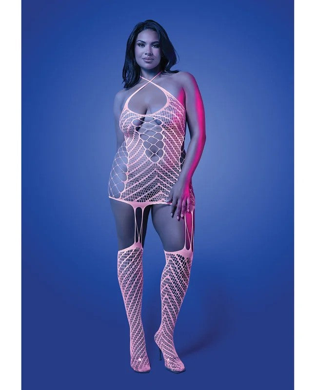 MetamorphicGlow-in-the-DarkBodystockingDress;GlowsPink–WhiteQN