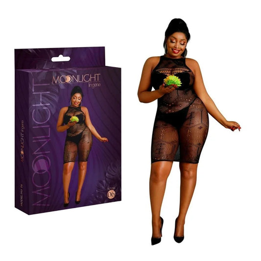 MoonlightLingerie–Model06SleevelessCircleGeo-netDress–PlusSize(Black)