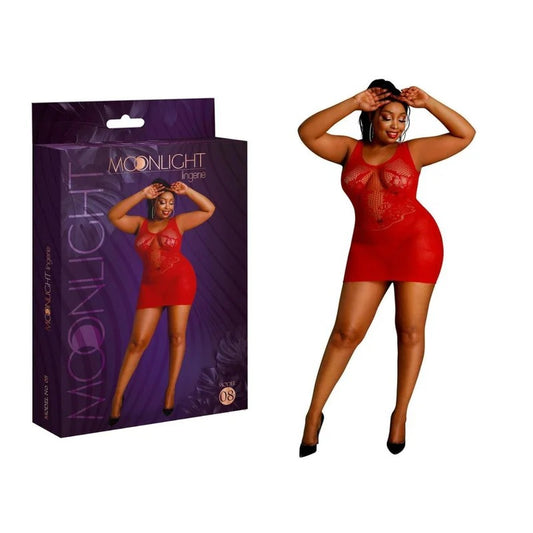 MoonlightLingerie–Model08LaceFishnetDress–PlusSize(Red)